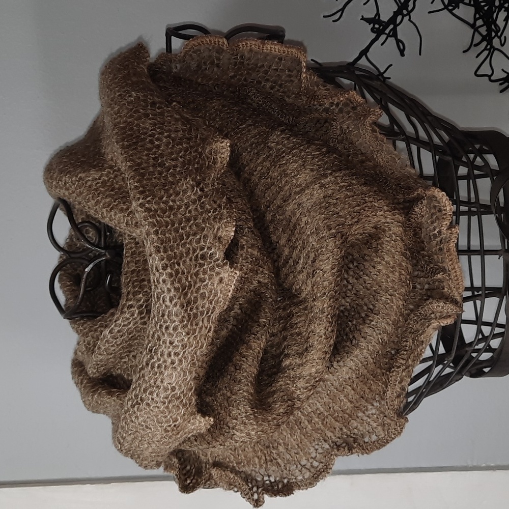 Cowl Scarf Two Tone Tan Warm Cozy Woven Soft Acrylic Washable Beautiful NWT